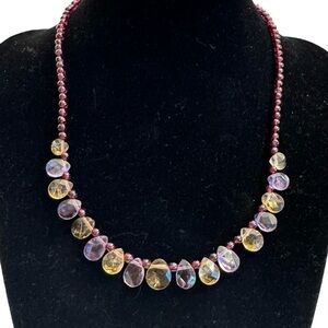 Graduated Gemstones Faceted Briolette Tourmaline Citrine Garnet Necklace 12x10mm